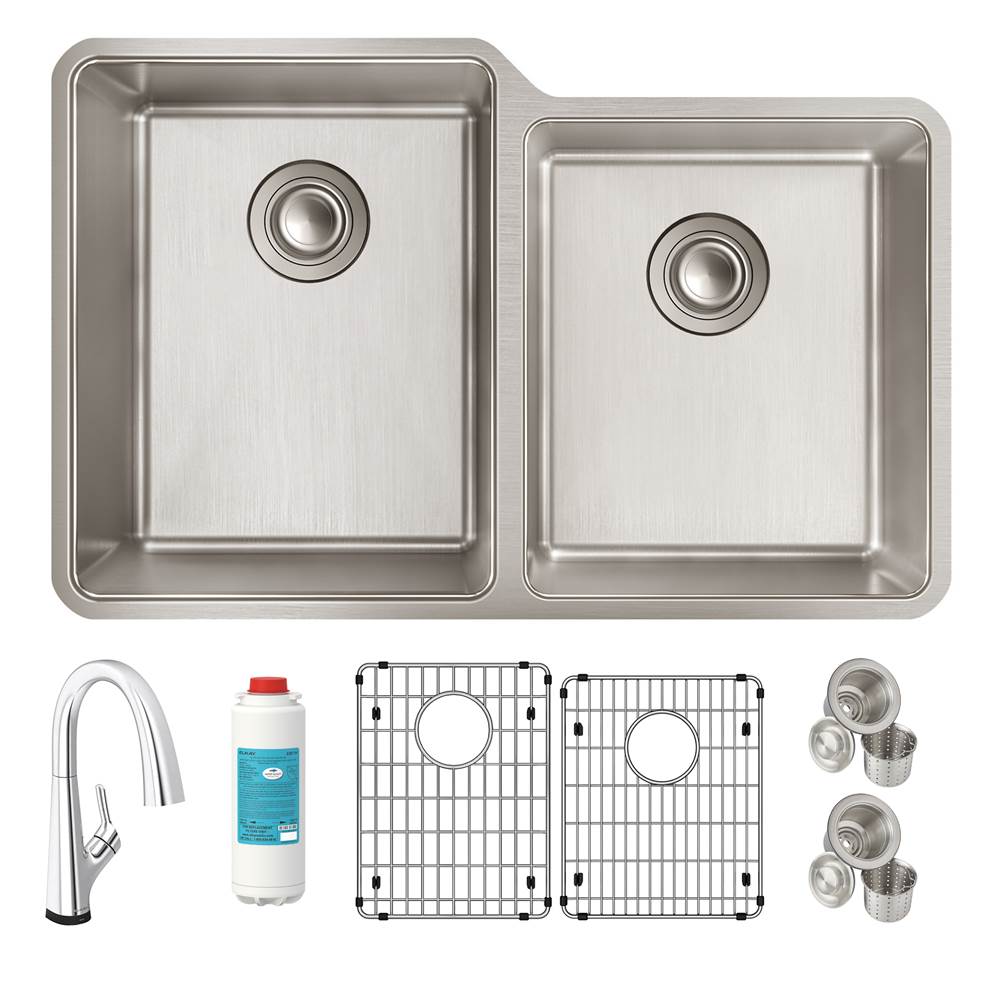 General Plumbing Supply DistributionElkay Reserve SelectionLustertone Iconix 18 Gauge Stainless Steel 31-1/4'' x 20-1/2'' x 9'' Double Bowl Undermount Sink Kit with Filtered Faucet
