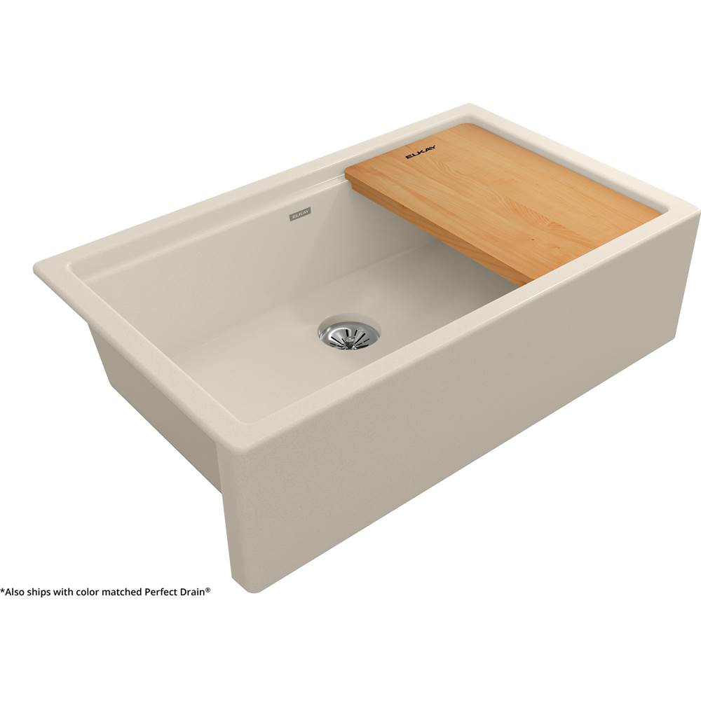 General Plumbing Supply DistributionElkay Reserve SelectionElkay Quartz Luxe 35-7/8 x 21-9/16 x 9 Single Bowl 10'' Apron Farmhouse Workstation Sink with Perfect Drain, Parchment