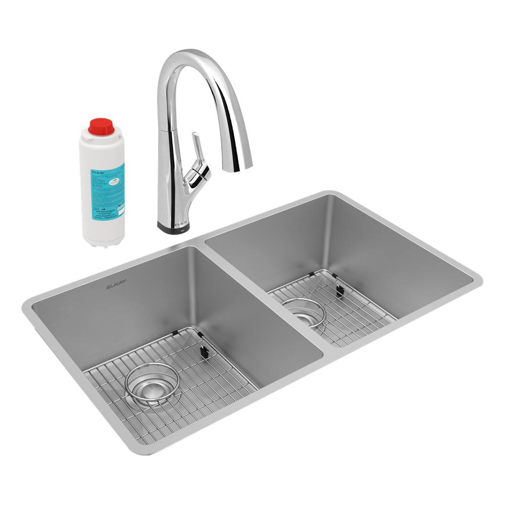 General Plumbing Supply DistributionElkayCrosstown 18 Gauge Stainless Steel 31-1/2'' x 18-1/2'' x 9'', Equal Double Bowl Undermount Sink Kit with Filtered Faucet