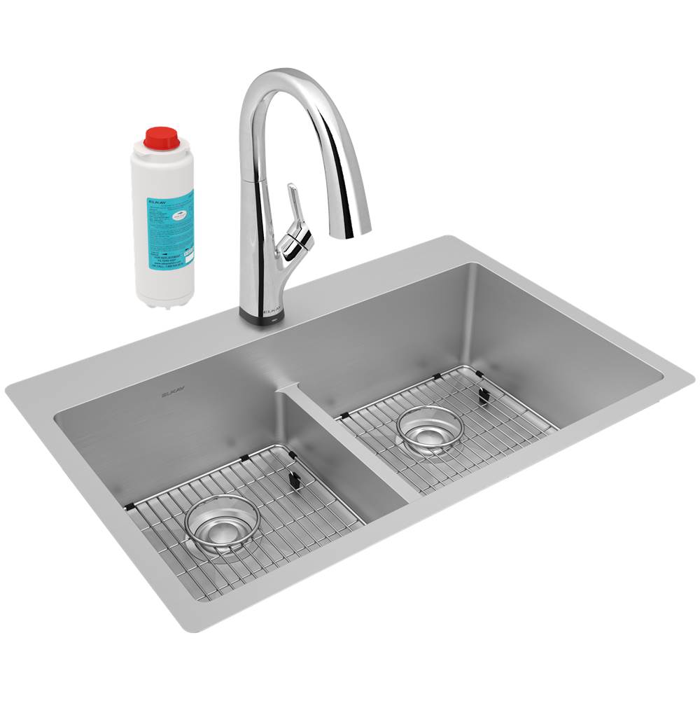 General Plumbing Supply DistributionElkayCrosstown 18 Gauge Stainless Steel 33'' x 22'' x 9'', Equal Double Bowl Dual Mount Sink Kit with Filtered Faucet with Aqua Divide