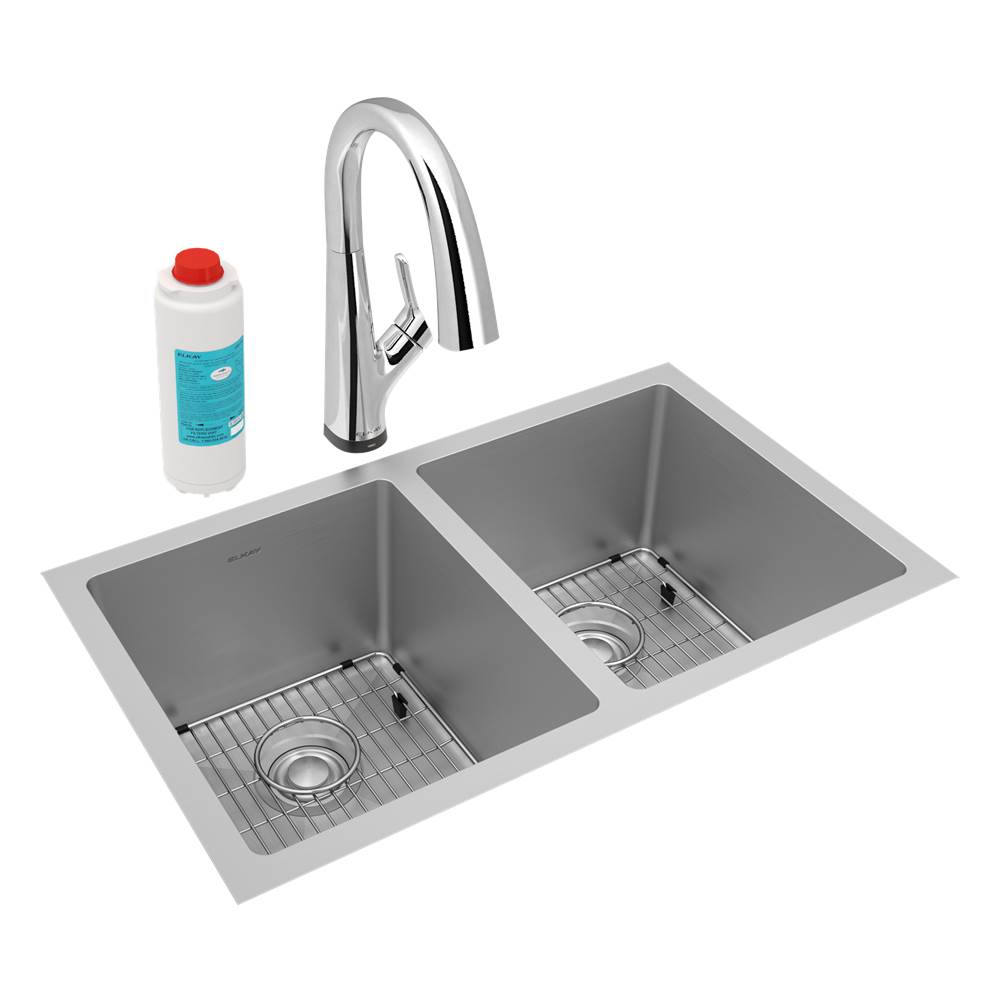 General Plumbing Supply DistributionElkayCrosstown 16 Gauge Stainless Steel, 30-3/4'' x 18-1/2'' x 10'' Equal Double Bowl Undermount Sink Kit with Filtered Faucet