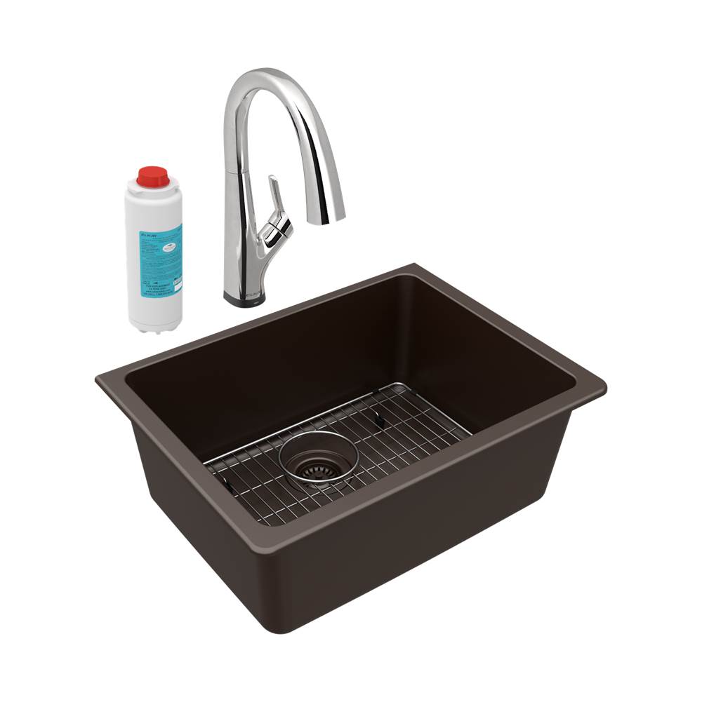 General Plumbing Supply DistributionElkayQuartz Classic 24-5/8'' x 18-1/2'' x 9-1/2'', Single Bowl Undermount Sink Kit with Filtered Faucet, Mocha