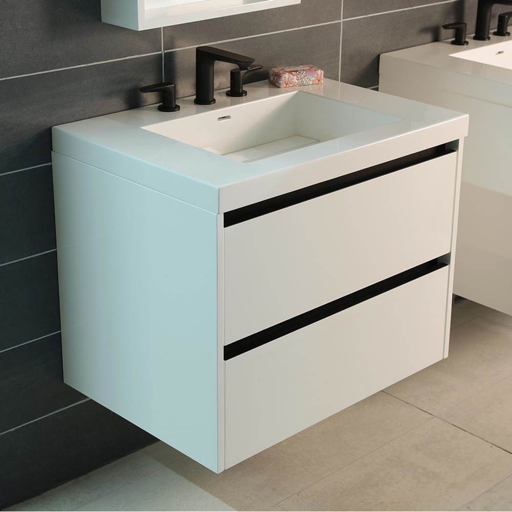 General Plumbing Supply DistributionLacavaWall-mount under counter vanity with 2 drawers and a notch in back. Bathroom Sink H262Tsold separately .W:29 3/4'', D: 20 7/8'', H: 22''.