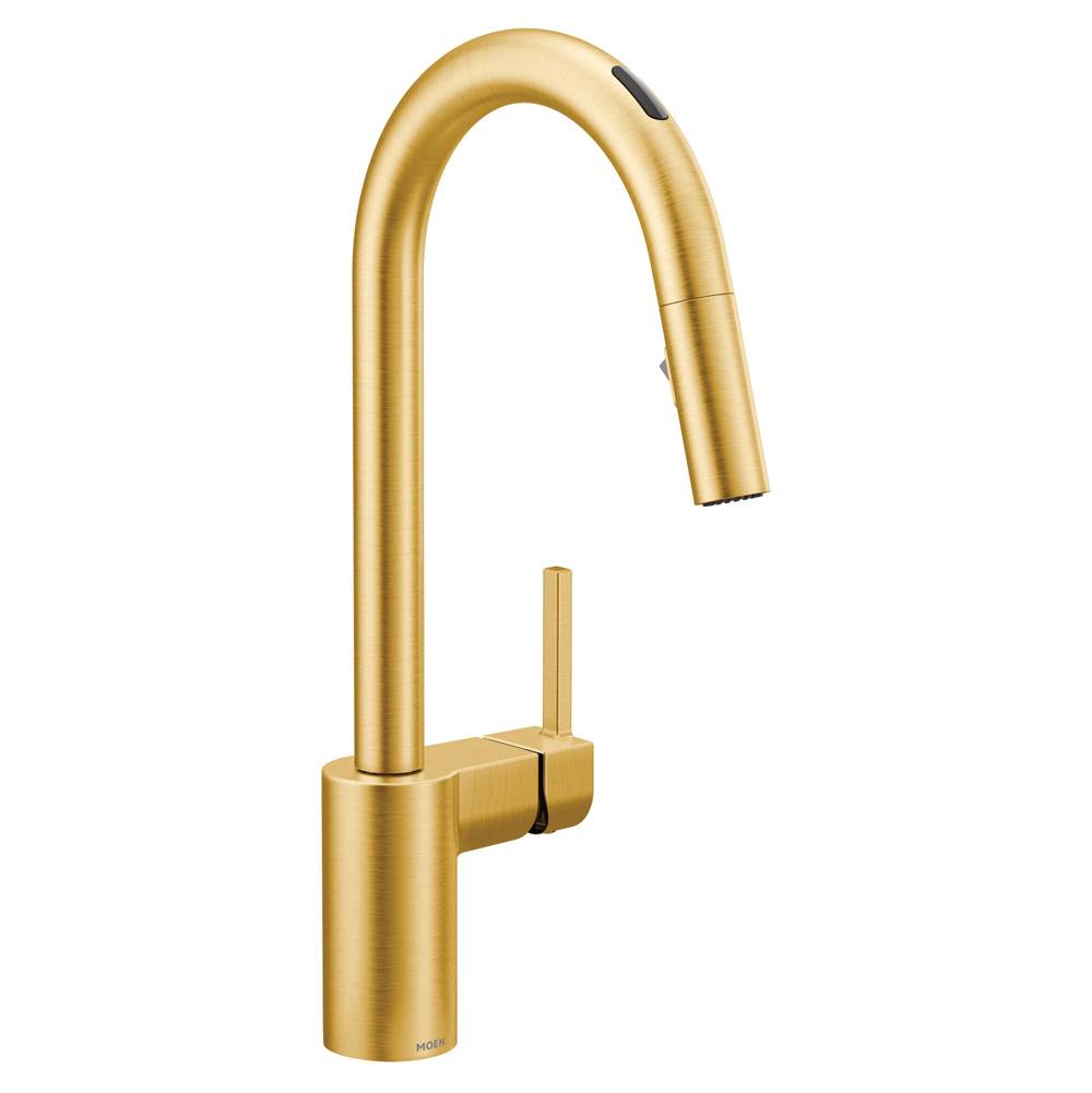 General Plumbing Supply DistributionMoenAlign Smart Faucet Touchless Pull Down Sprayer Kitchen Faucet with Voice Control and Power Boost, Brushed Gold