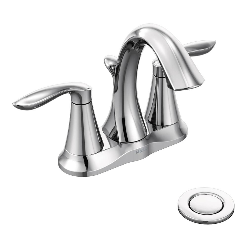 General Plumbing Supply DistributionMoenEva Two-Handle Centerset Bathroom Sink Faucet with Drain Assembly, Chrome