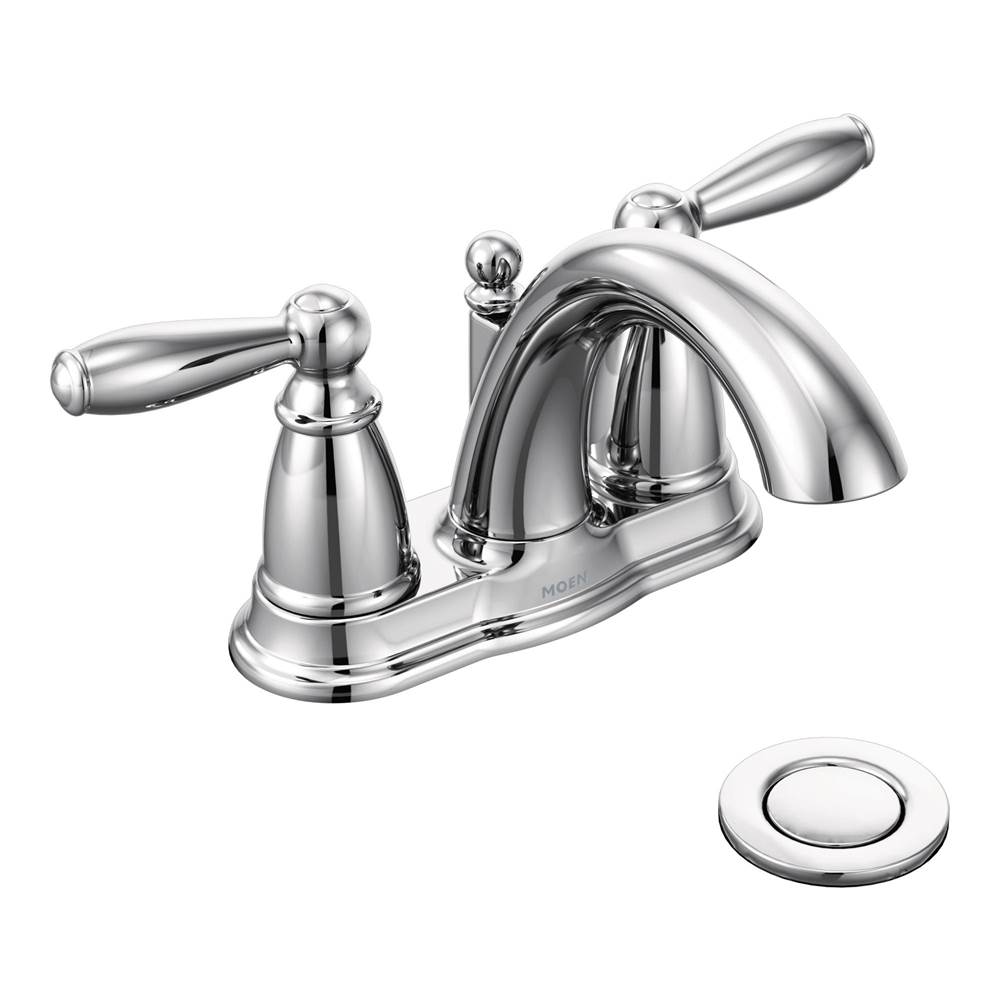 General Plumbing Supply DistributionMoenBrantford Two-Handle Low-Arc Centerset Bathroom Faucet with Drain Assembly, Chrome