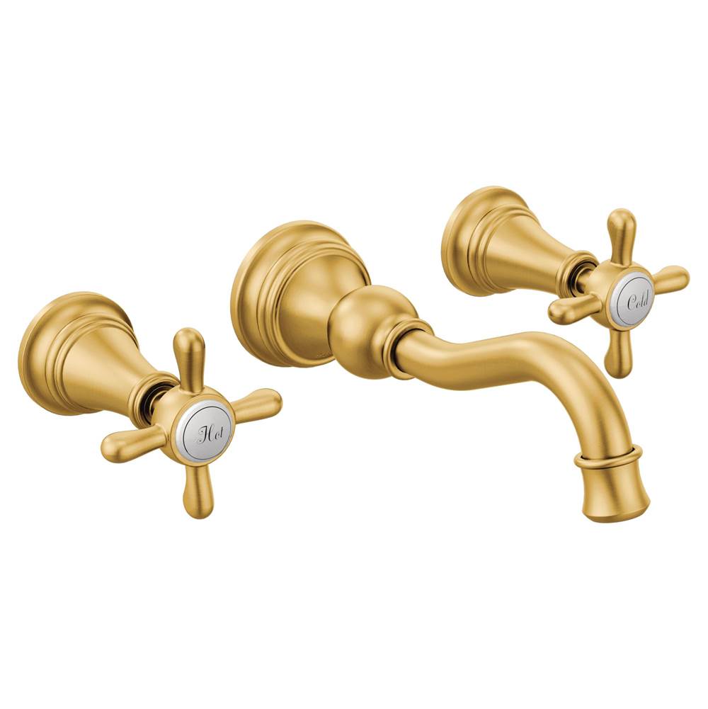 General Plumbing Supply DistributionMoenWeymouth 2-Handle Wall Mount High-Arc Bathroom Faucet (Valve Sold Separately), Brushed Gold
