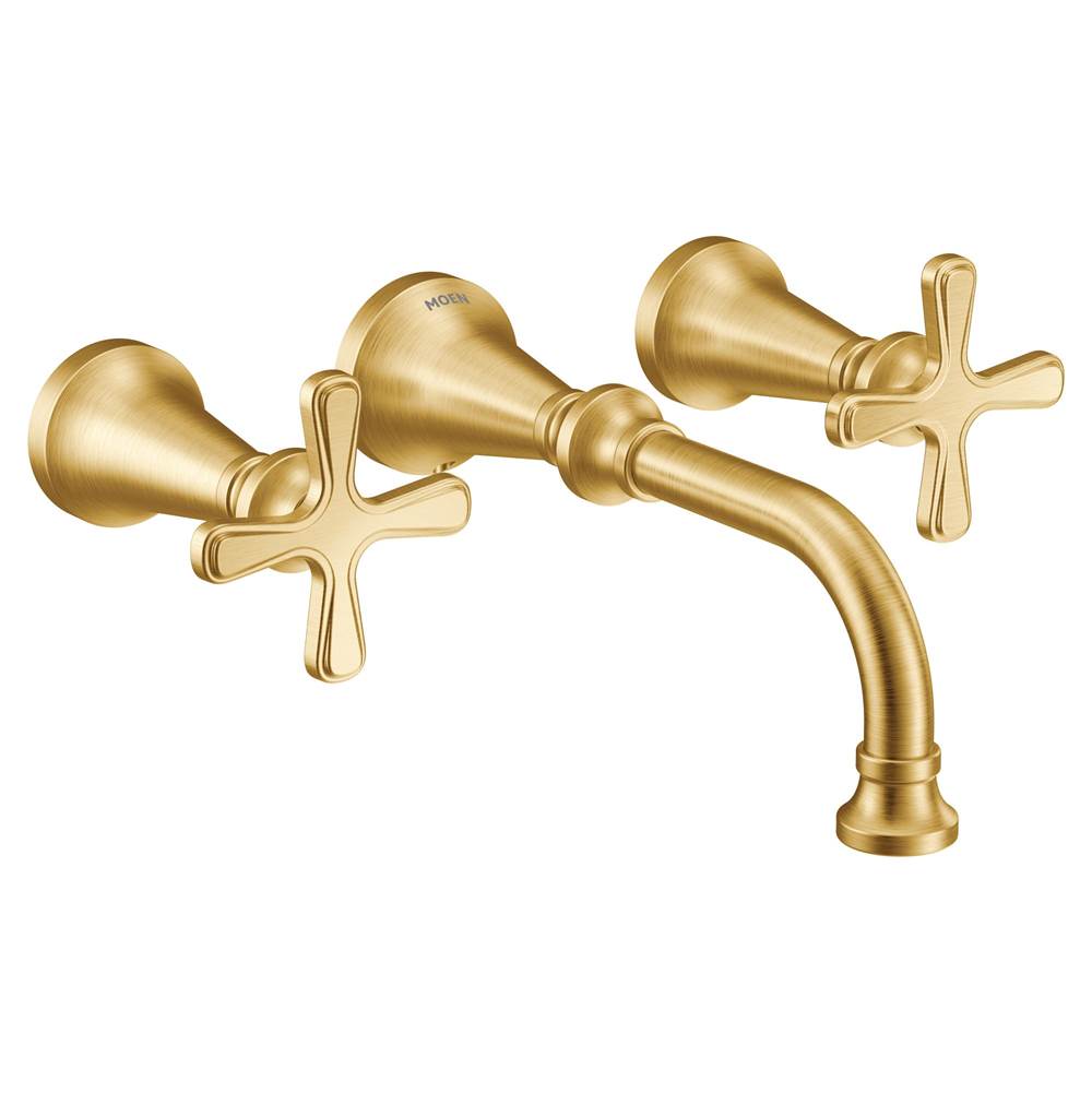 General Plumbing Supply DistributionMoenColinet Traditional Cross Handle Wall Mount Bathroom Faucet Trim, Valve Required, in Brushed Gold