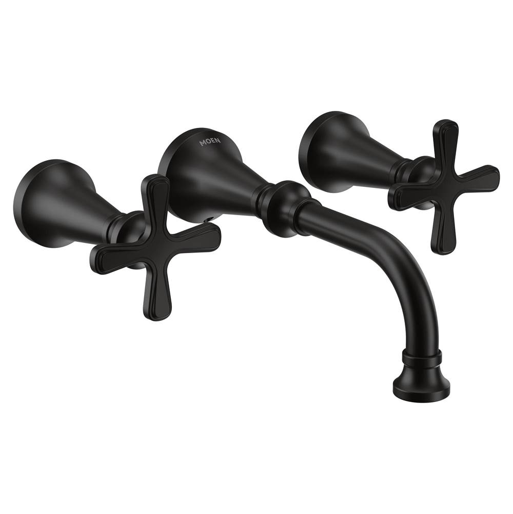 General Plumbing Supply DistributionMoenColinet Traditional Cross Handle Wall Mount Bathroom Faucet Trim, Valve Required, in Matte Black