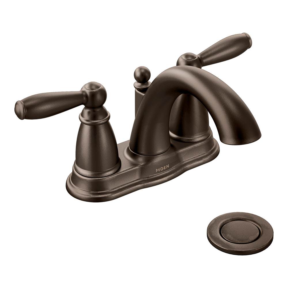 General Plumbing Supply DistributionMoenBrantford Two-Handle Low Arc Centerset Bathroom Faucet with Drain Assembly, Oil Rubbed Bronze