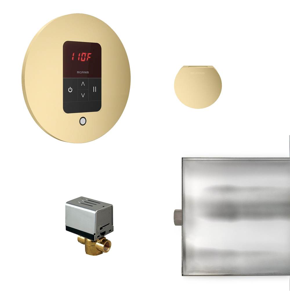 General Plumbing Supply DistributionMr. SteamBasic Butler Steam Shower Control Package with iTempo Control and Aroma Designer SteamHead in Round Satin Brass