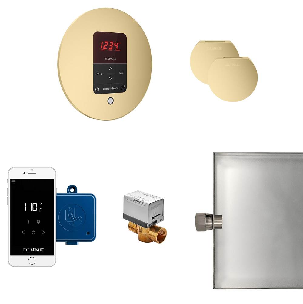 General Plumbing Supply DistributionMr. SteamButler Max Steam Shower Control Package with iTempoPlus Control and Aroma Designer SteamHead in Round Satin Brass