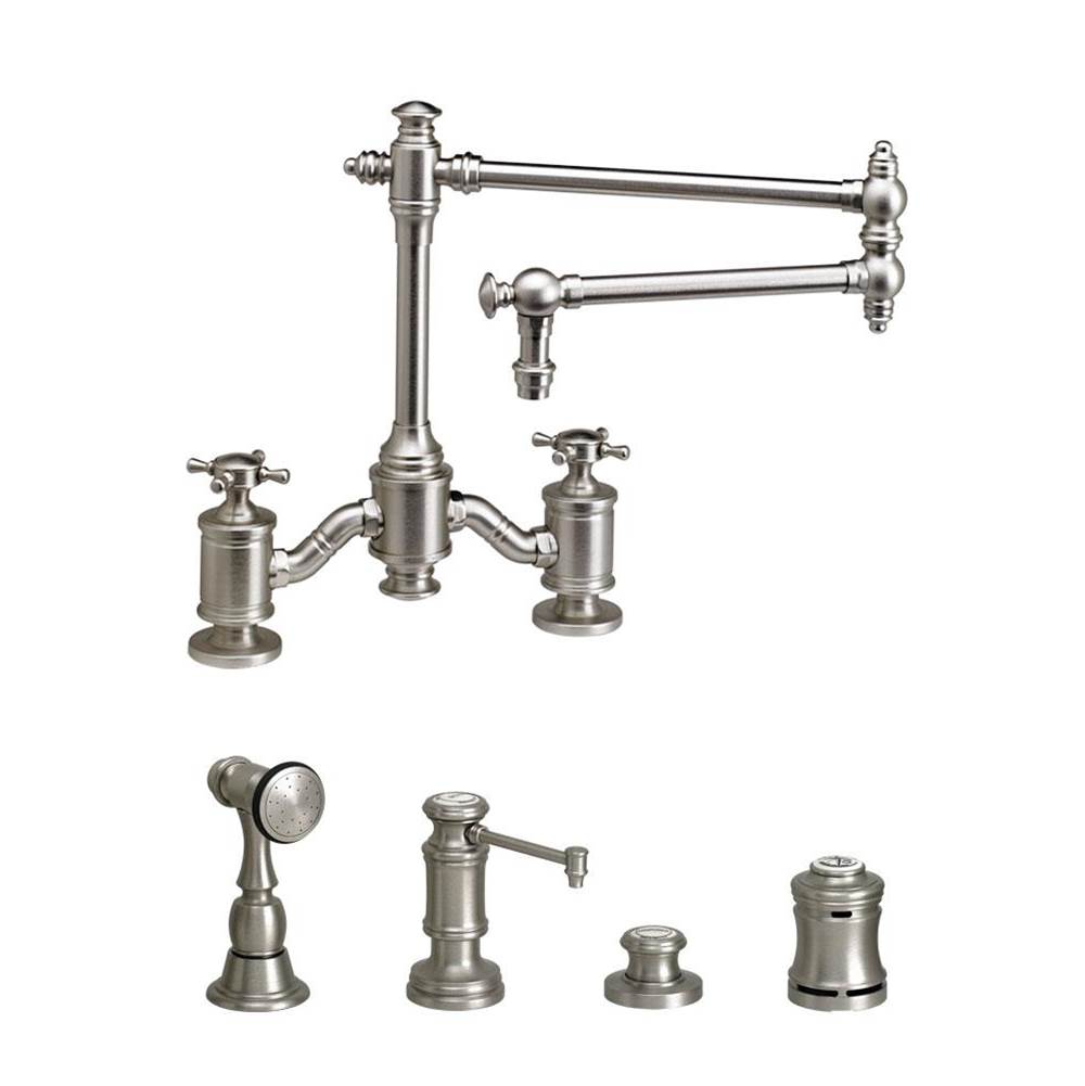 General Plumbing Supply DistributionWaterstoneWaterstone Towson Bridge Faucet - 18'' Articulated Spout - Cross Handles - 4pc. Suite
